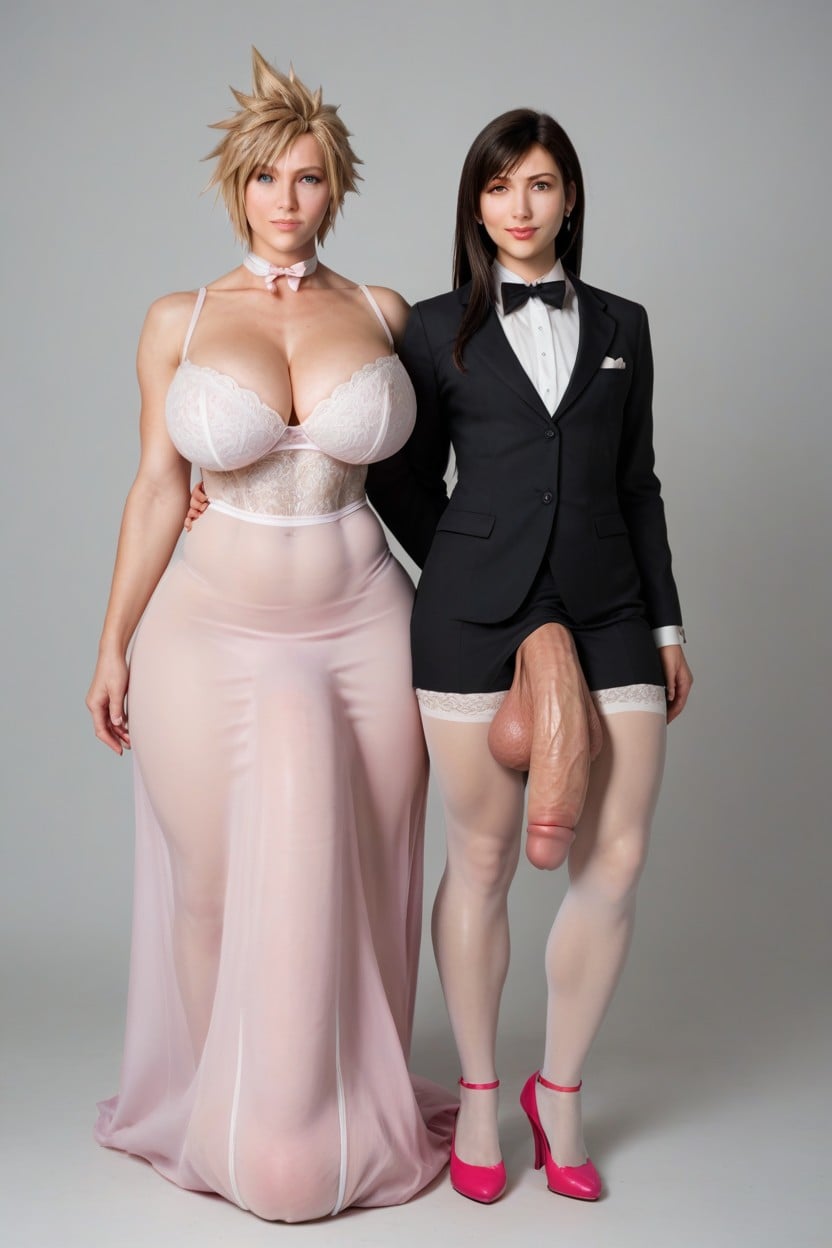 Hyper Massive Bulge Penis, Pink Heels, Wide Hips Shemale AI Porn