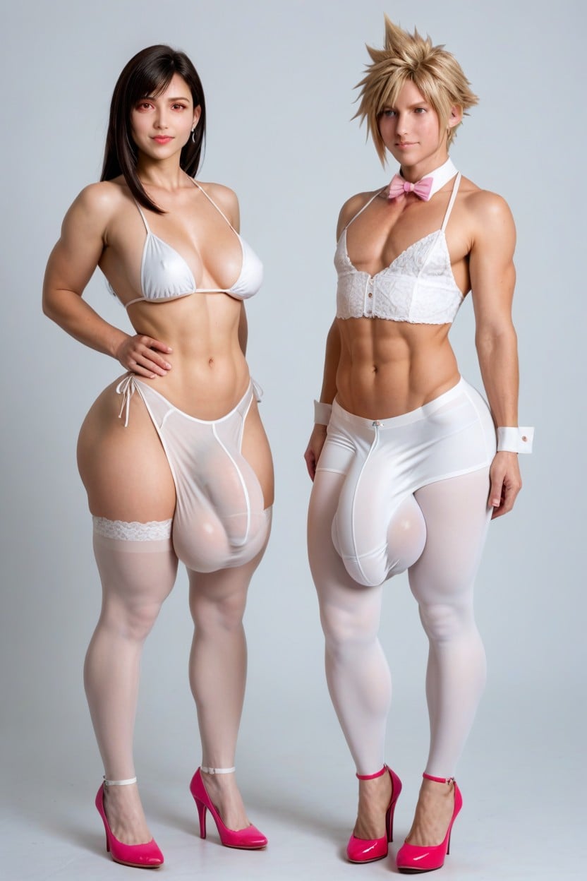 Bulge On Paties, Wide Hips, Brown Short Hair Shemale AI Porn
