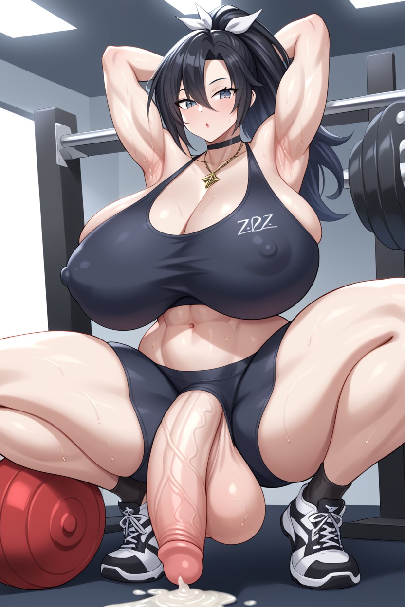 Big Testicles, Nipple Bulge Visible In Clothes, Muscular Shemale AI Porn