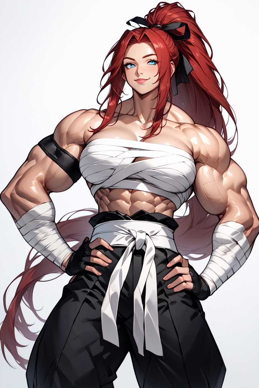 Extremly Tall, Hands On Her Hips, Bandage Tube Top Hentai AI Porn