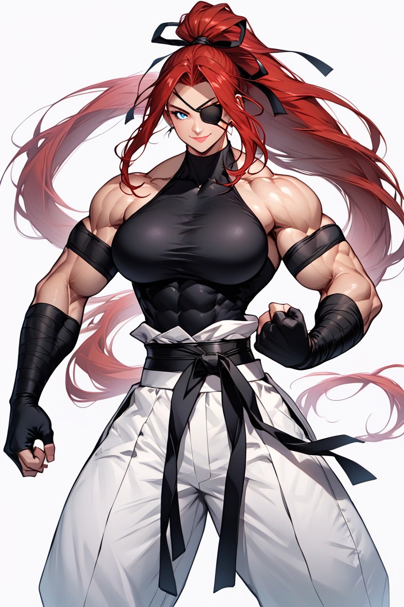 Overly Long Red Hair, Gigantic Arms, Completly White Background Hentai AI Porn
