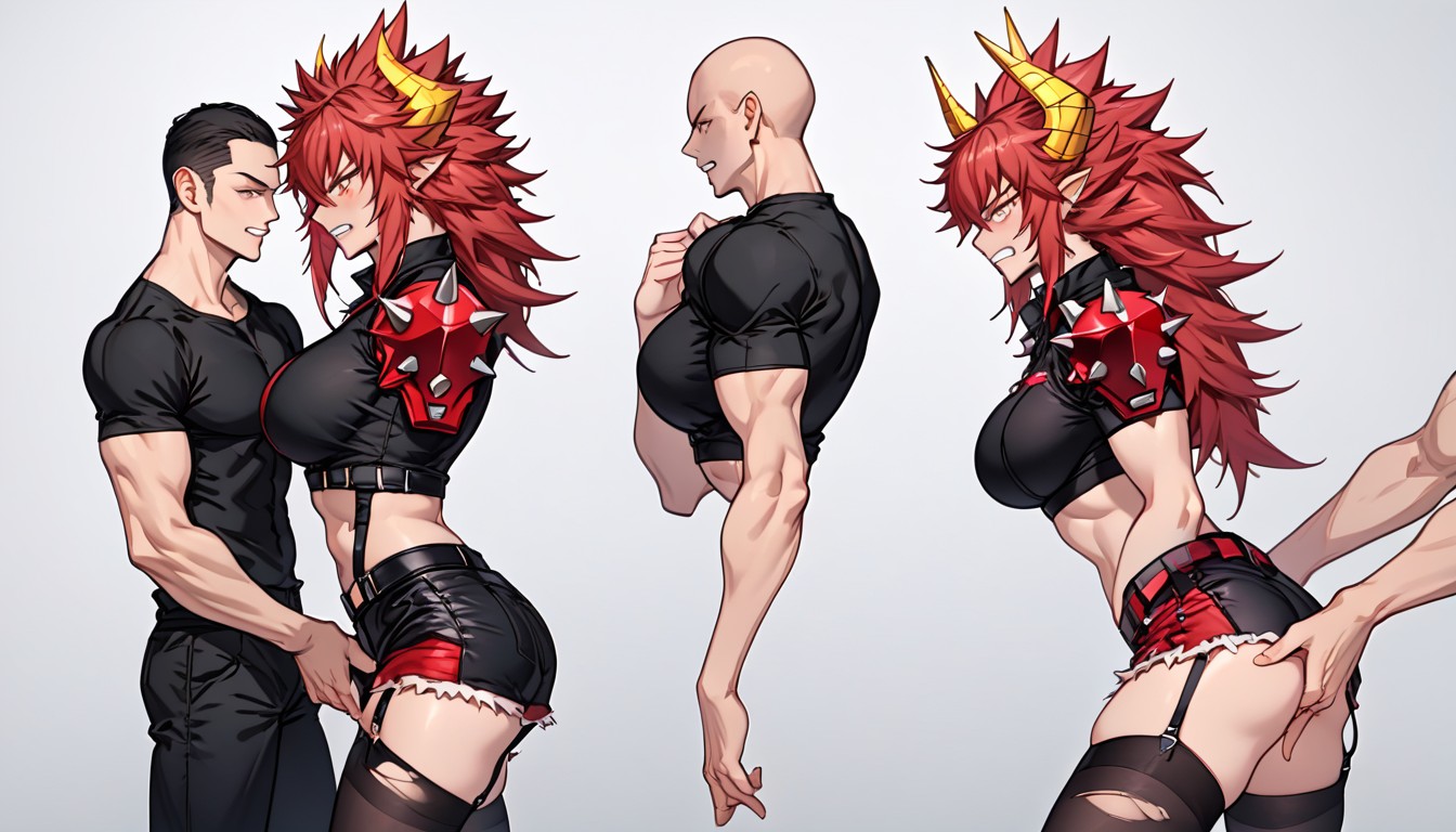 Black Garters, Long Hair, Short Yellow Horns Furry IA