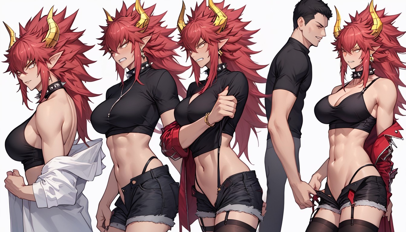 Spiky Red Hair, Side View, Anime Woman Furry AI Porn