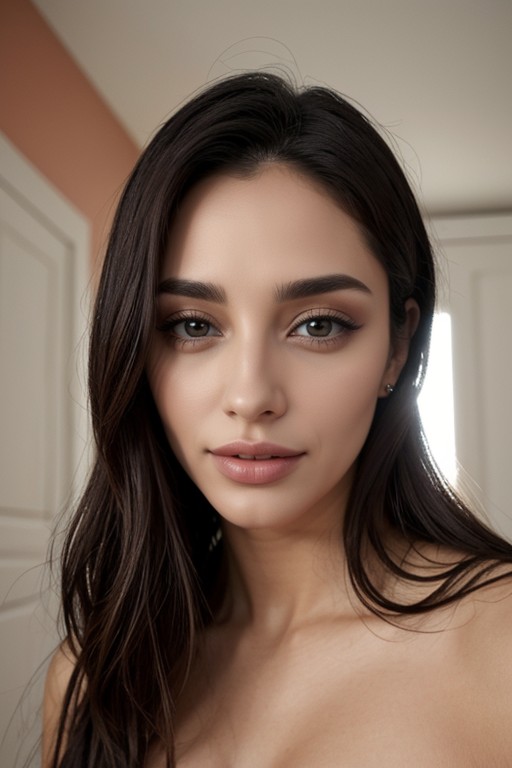 Pelo Negro Naríz Naríz Pequeña, Boca Grande, Skinny AI Porn