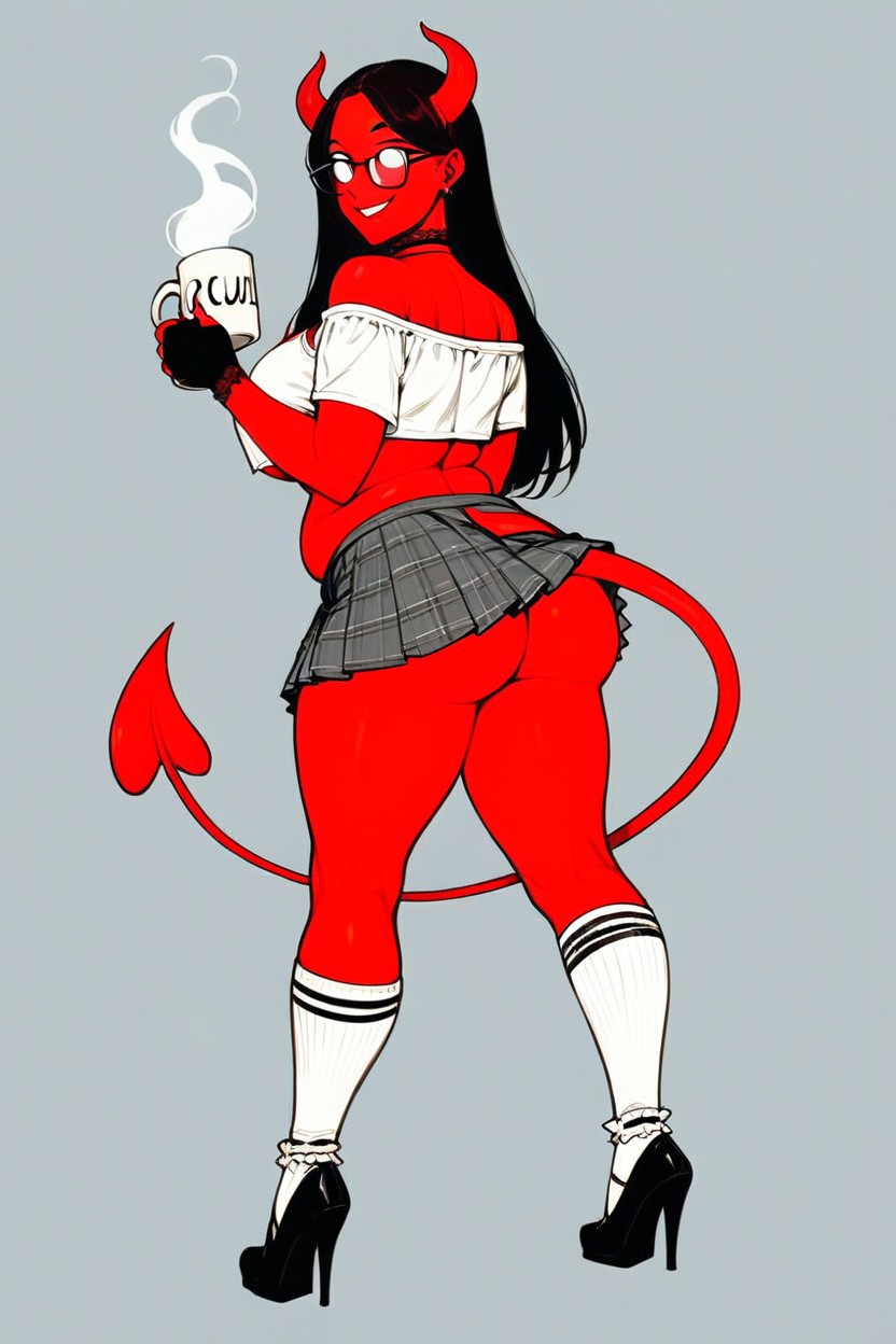 Red Devil Horns, Solid White Eyes, Cinematic AI Porn