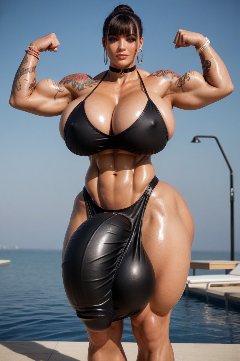 Huge Bulging Bicep Muscles, Oiled Skin, Muscular Veiny Arms Shemale AI Porn