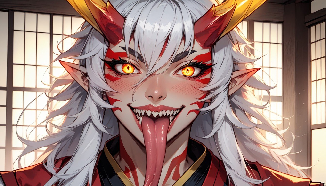 Glowing Yellow Horns Detailed Face, Light Skin, Detailed FaceAIポルノ