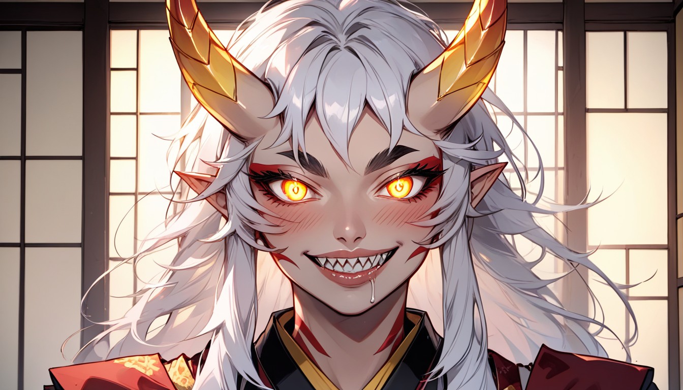Sharp Teeth, White Eye Brows, Japanese Style Living Room AI 포르노