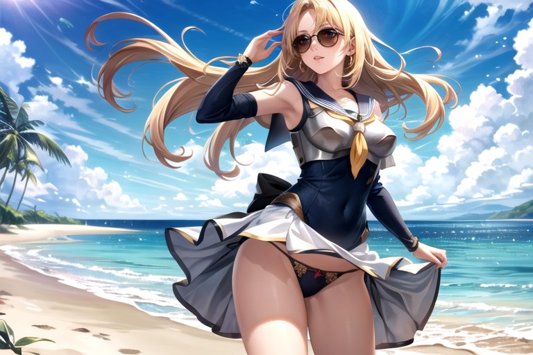 Sailor Uniform, Wind In Hair, Sunglasses AI Porn