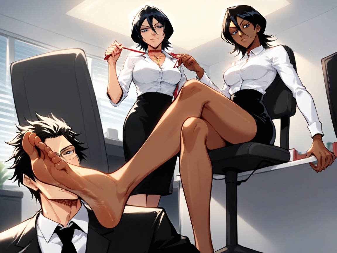 One Woman, Sitting Office Chair, Boobs AI Porn