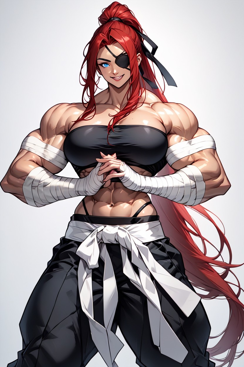 Black Eyepatch, Medium Sized Tits, Black Martial Arts Pants Hentai AI Porn