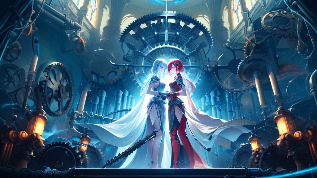 천사, Gold&whiter Hairsf Mechanical Armor Girl, Masterpiece AI 포르노