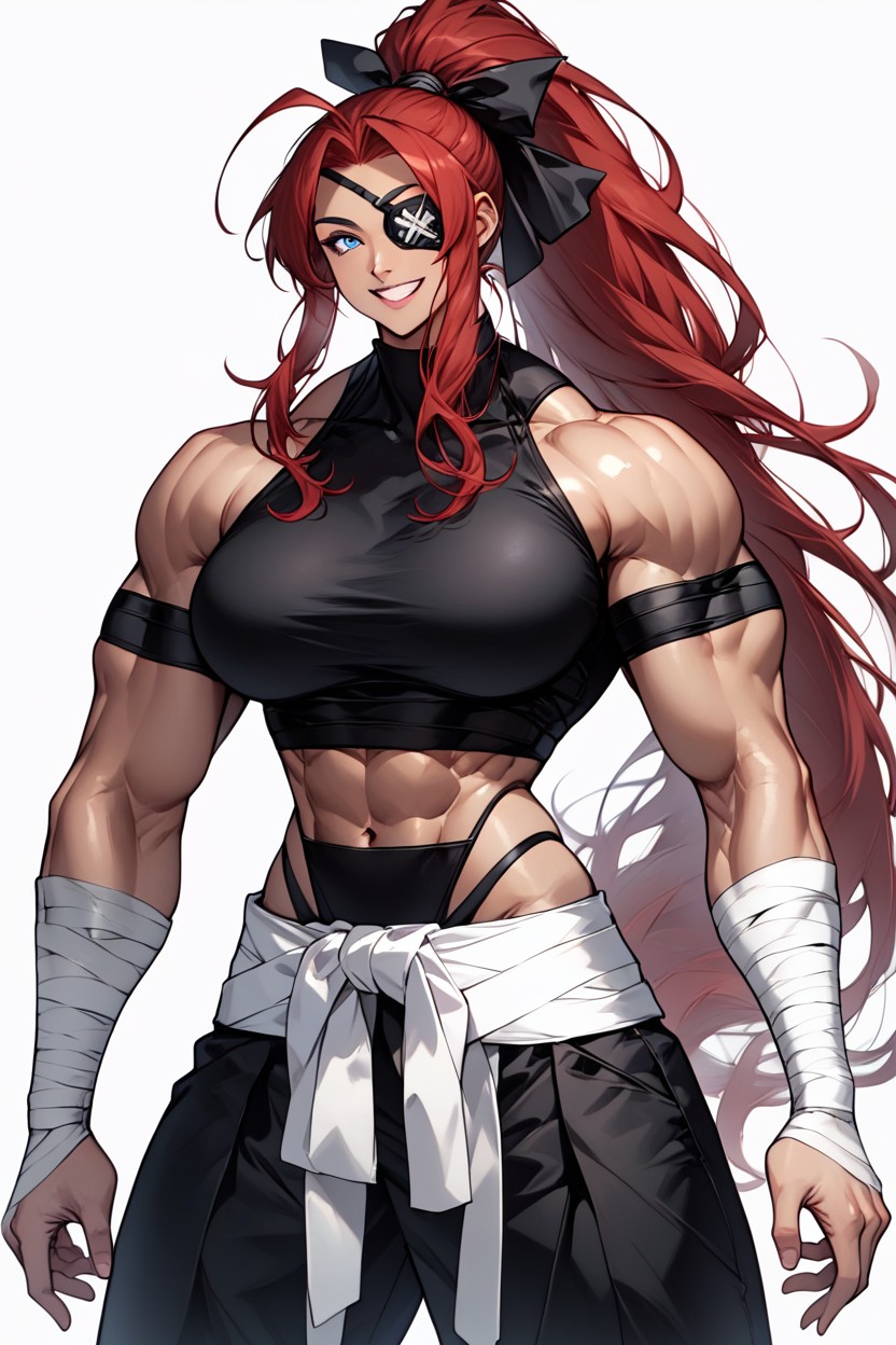 Black Martial Arts Pants, Large Black Thong, Smiling Hentai AI Porn