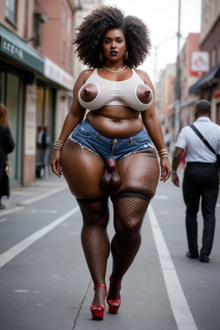 Dark Lips, Afro, Pubic Hair Shemale AI Porn