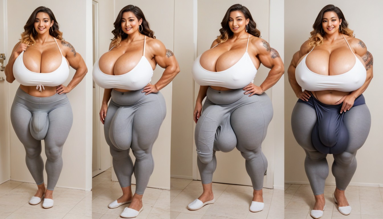 Bathroom, Grey Leggings, Long Wavy Hair Porno shemale IA