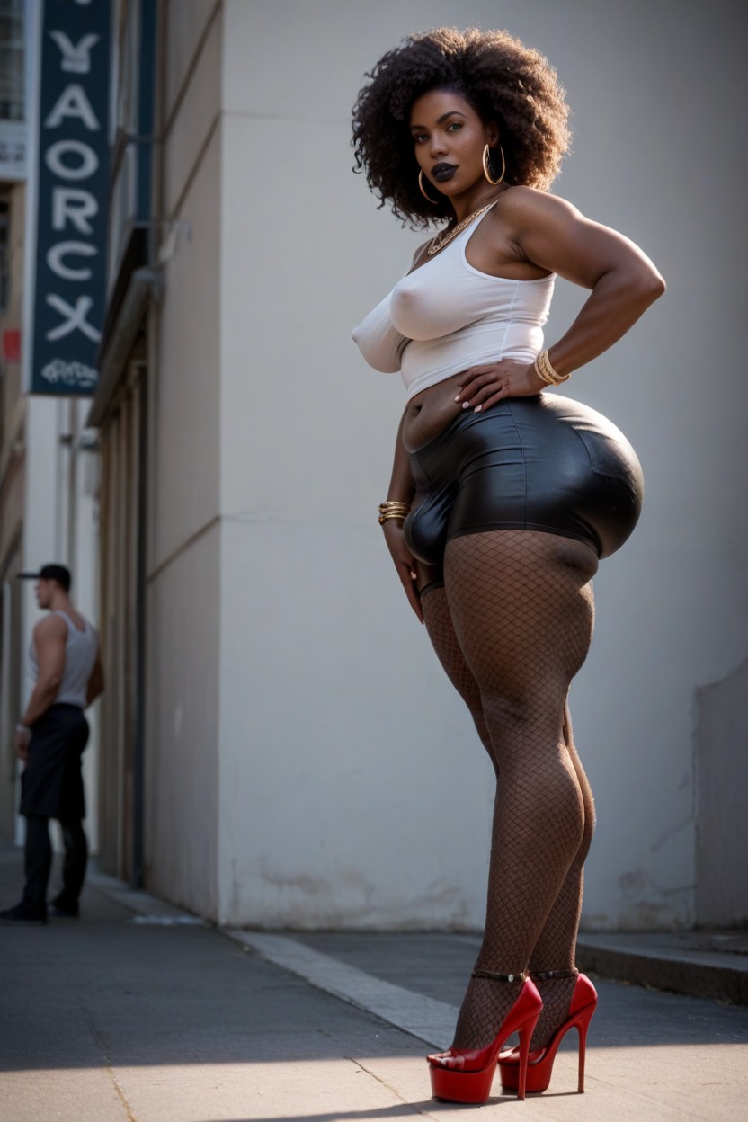 Bottom Up, African, Pierced Belly Button Shemale AI Porn