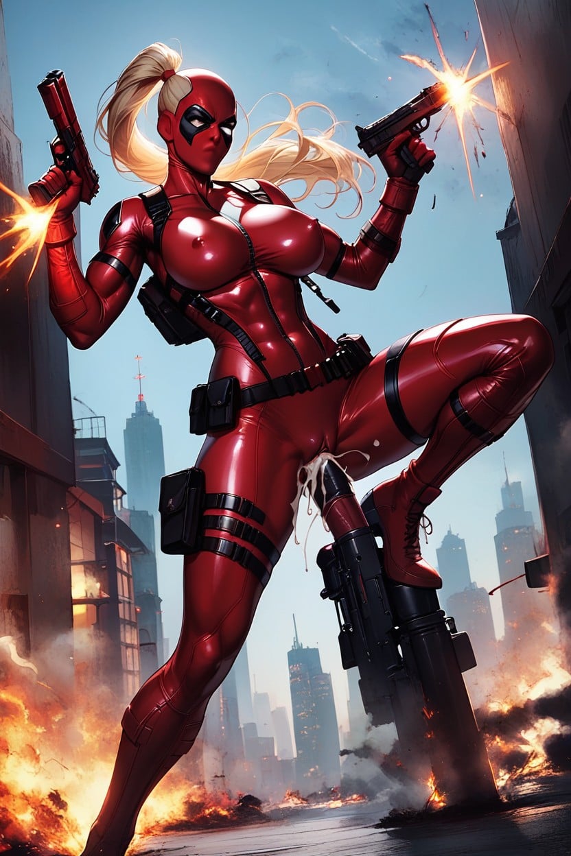 Lady Deadpool From Deadpool Skin Tight Superhero Costume, Fucking Gun,  Ponytail AI Porn