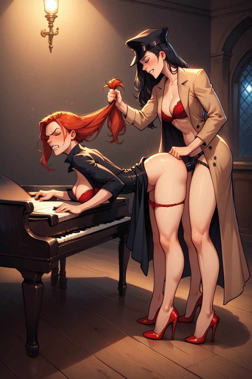 Bent Over Piano, Wearing Strap On, Red Hair Porno IA
