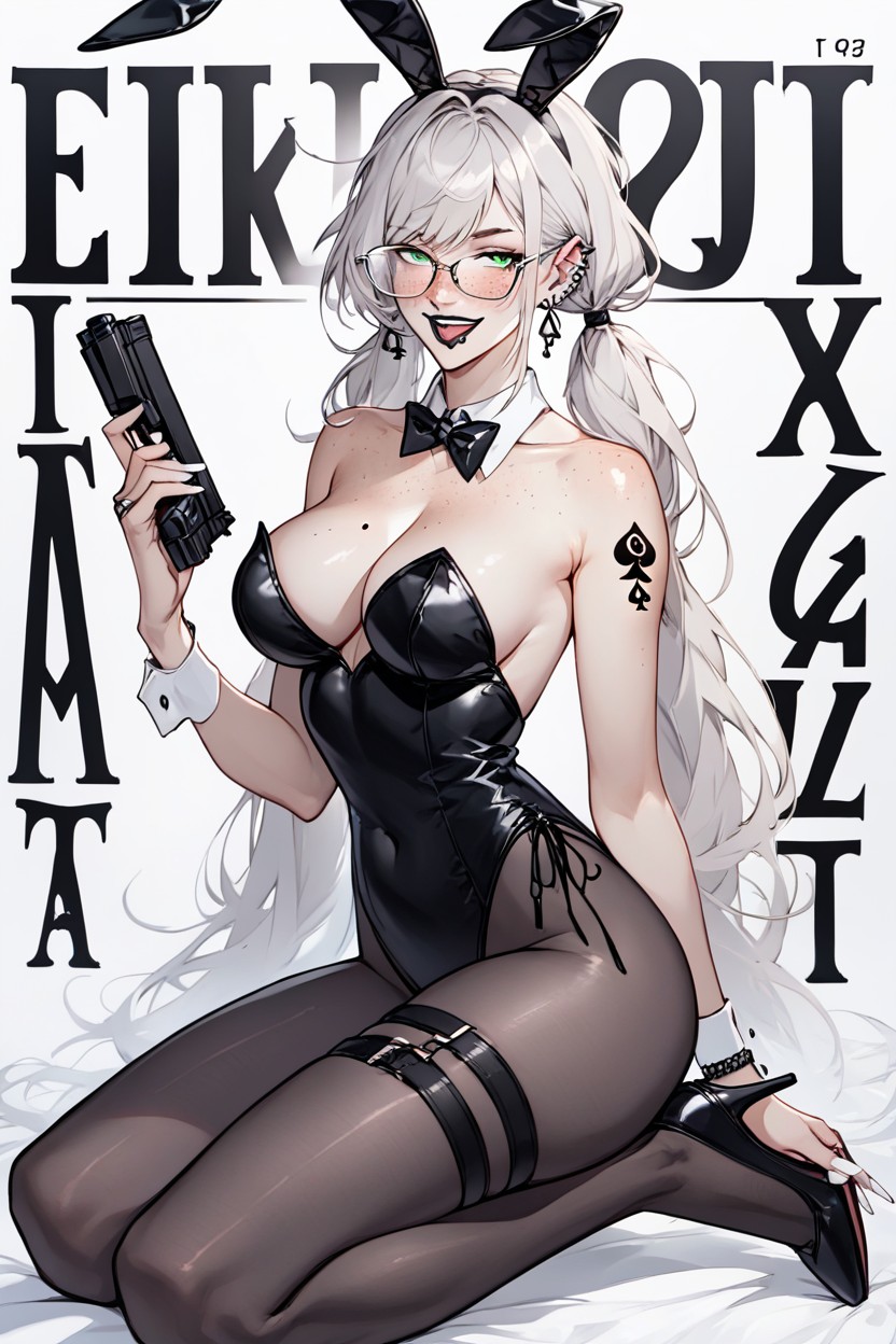 Silver Rings, Hourglass Body, Black Stiletto Heels AI Porn
