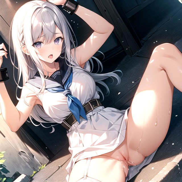 White Stoking, Fingering Against Wall, Garter Belt Hentai AI Porn