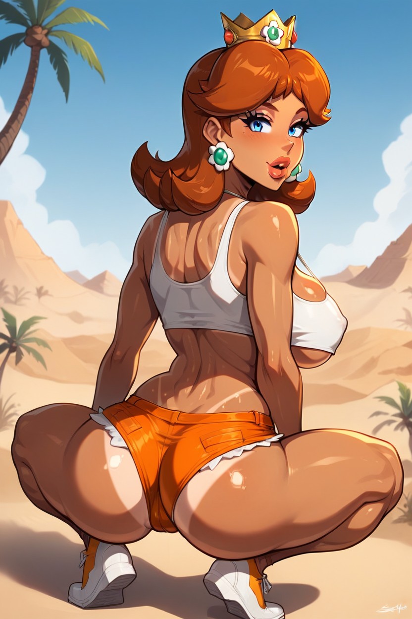 Princess Daisy, Orange Shorts, Looking Pleasured Hentai AI Porn