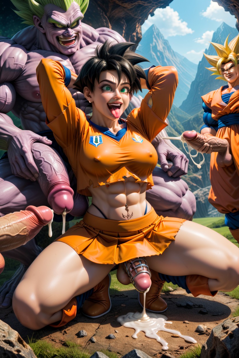 Goku Super Saiyan Has Tits, Fucked From Behind, Monsters Have Pink Skin Shemale AI Porn