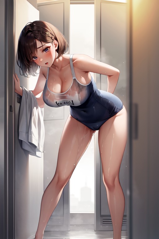 Short Hair, Shower, From Side Hentai AI Porn