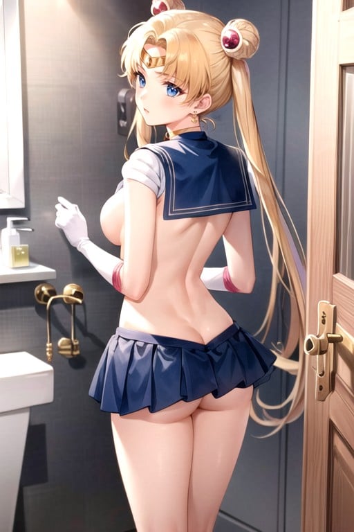 Sailor Moon, Bathroom, Arms Behind Back Furry AI Porn
