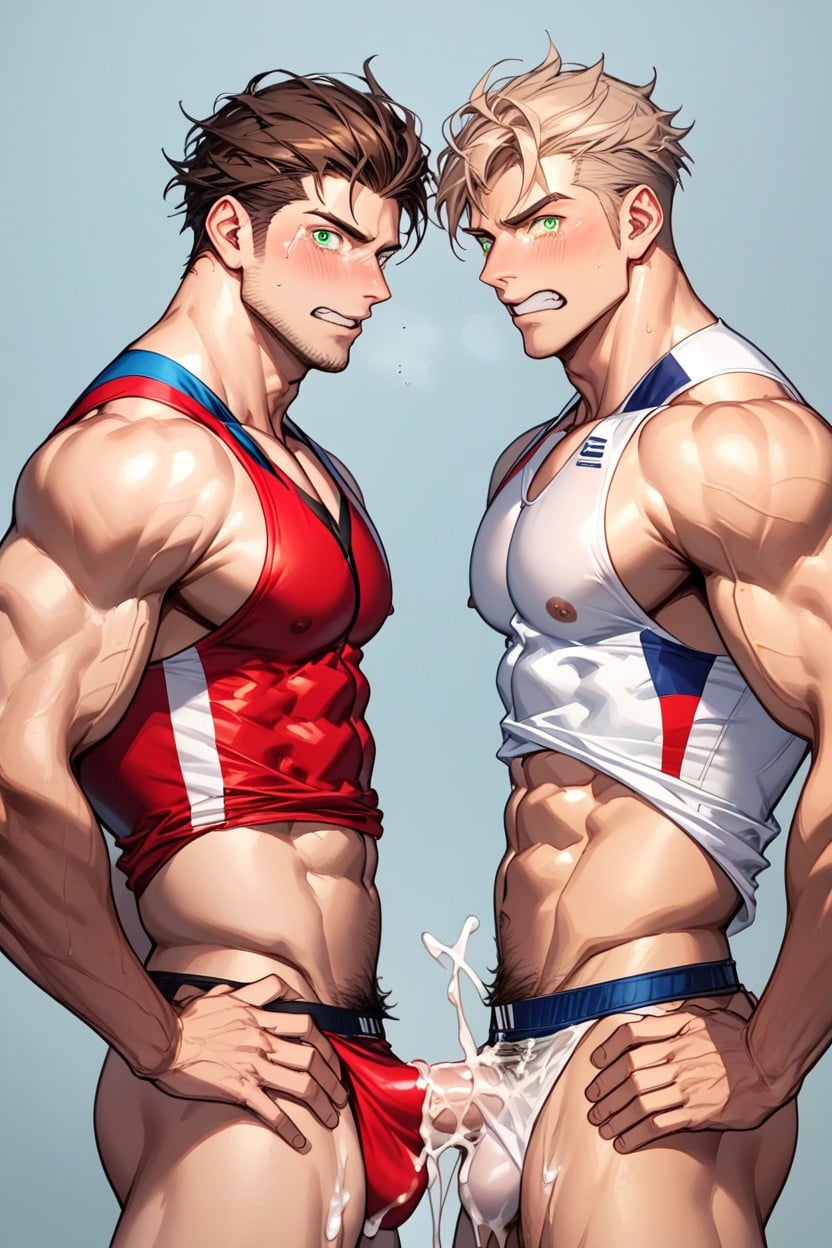 Hands On Hips, Orgasm, Green Eyes AI Gay Porn