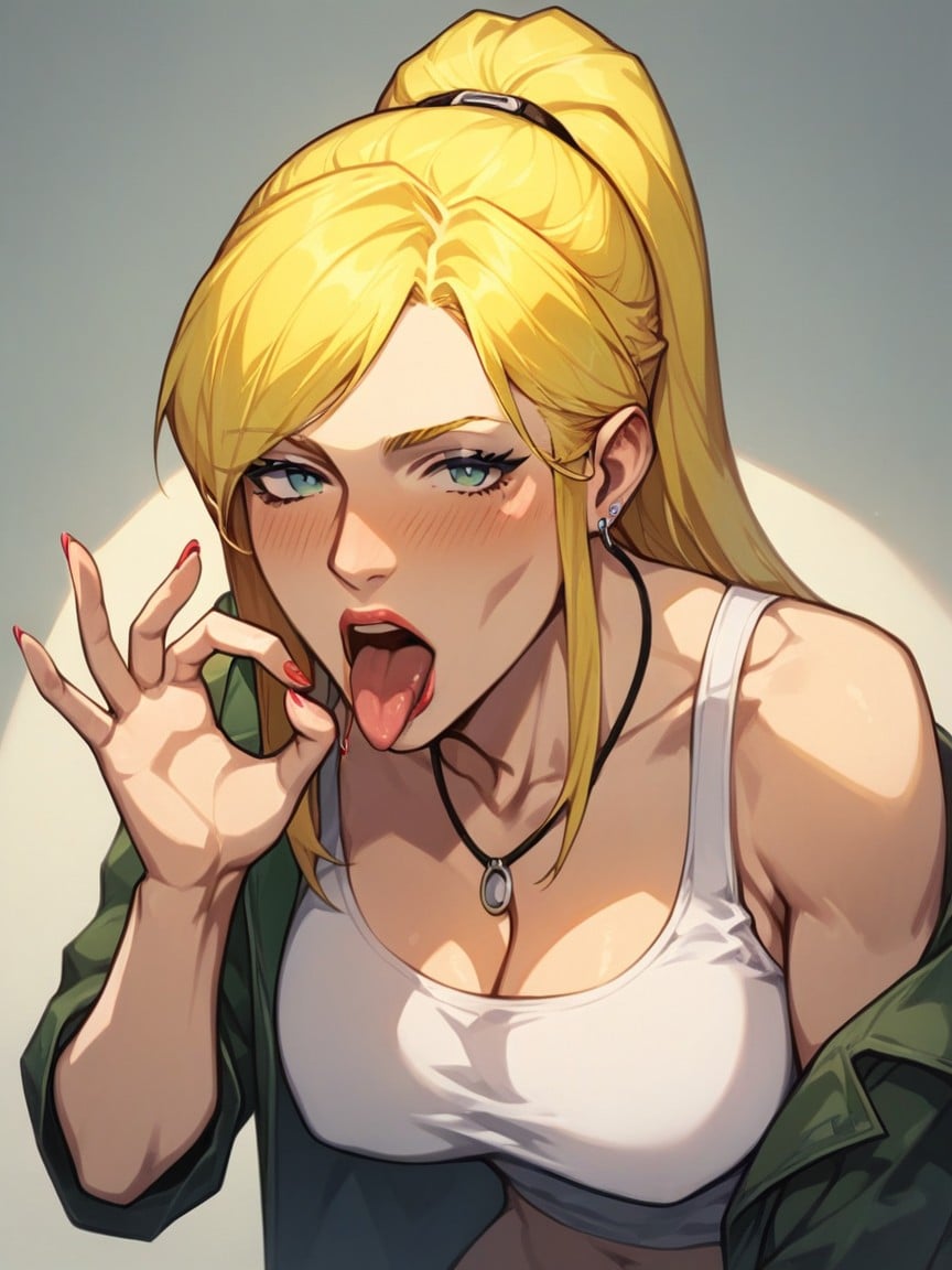 Nina Hartley, Blowjob Gesture, Graying Yellow Hair AI Porn