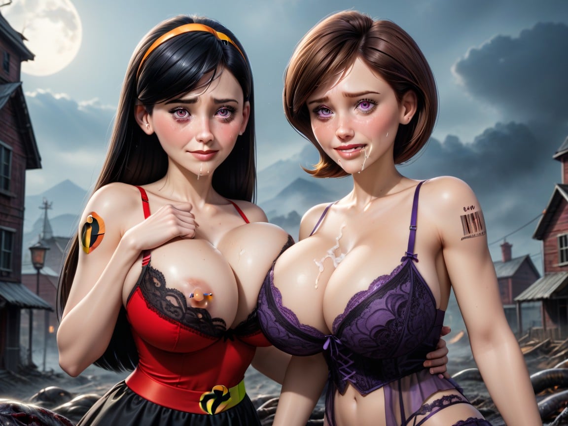 Crying, Giant Monster At Behind, Cum On Shoulder AI Porn