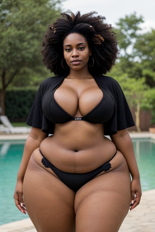 Extrêmement Lourd En Bas, Huge Breasts, Large Afro HairPorno IA