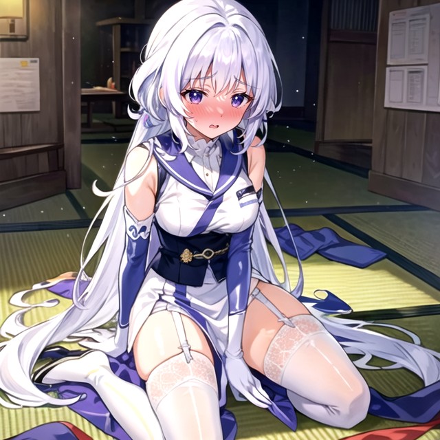 White Skirt, Garter Belt, White Hair AI Porn