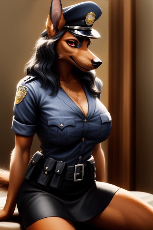Female Doberman Anthro Furry, Large Breasts, Cleavage Asian AI Porn