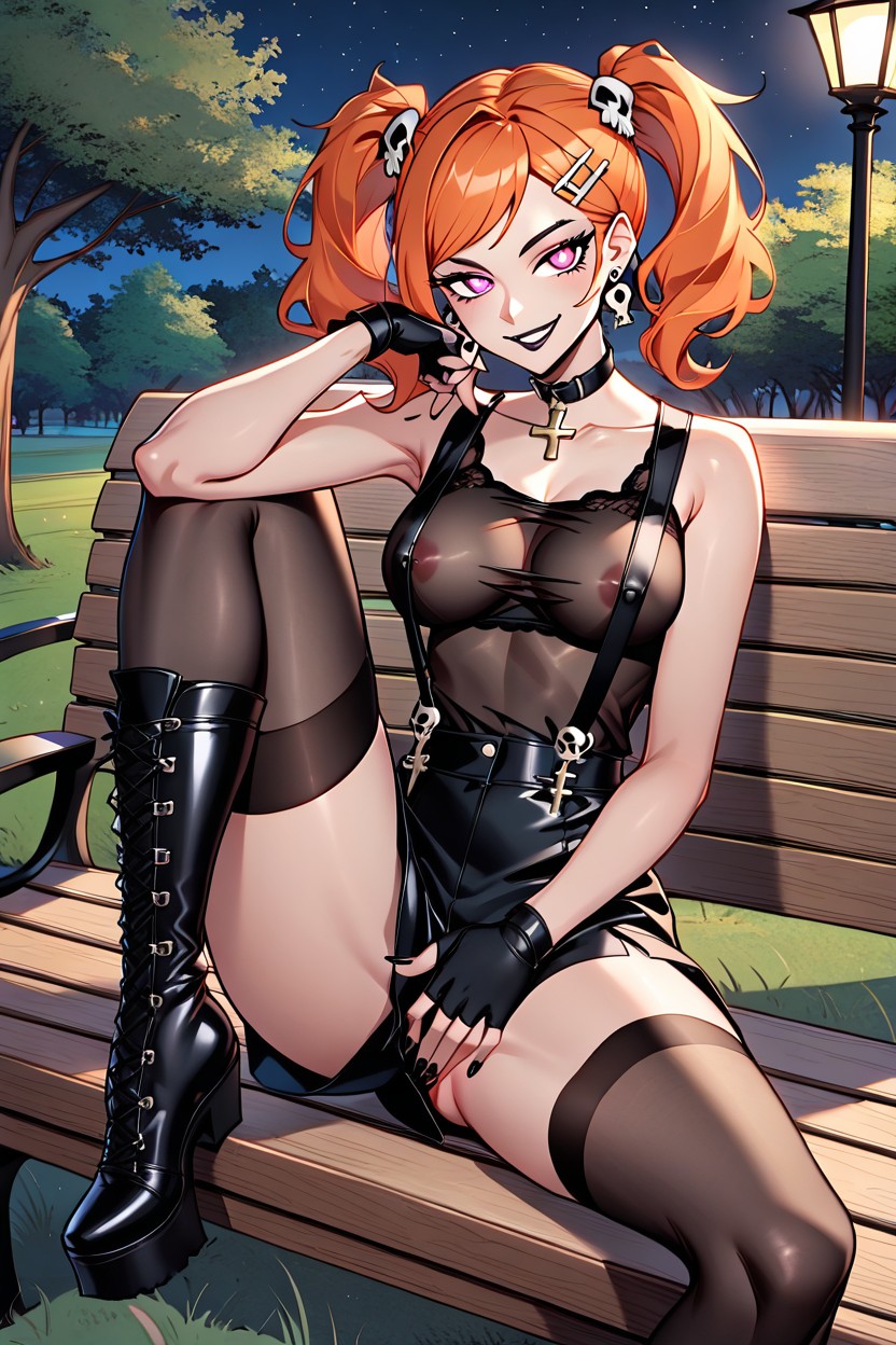 Smug Expression, Black Ribbon Scrunchies, Night Hentai AI Porn