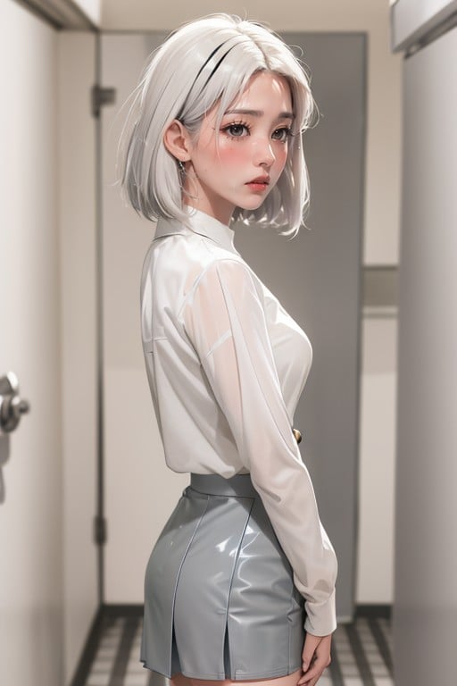 Grey Eyes, Grey Latex Skirt, CinématiquePorno IA