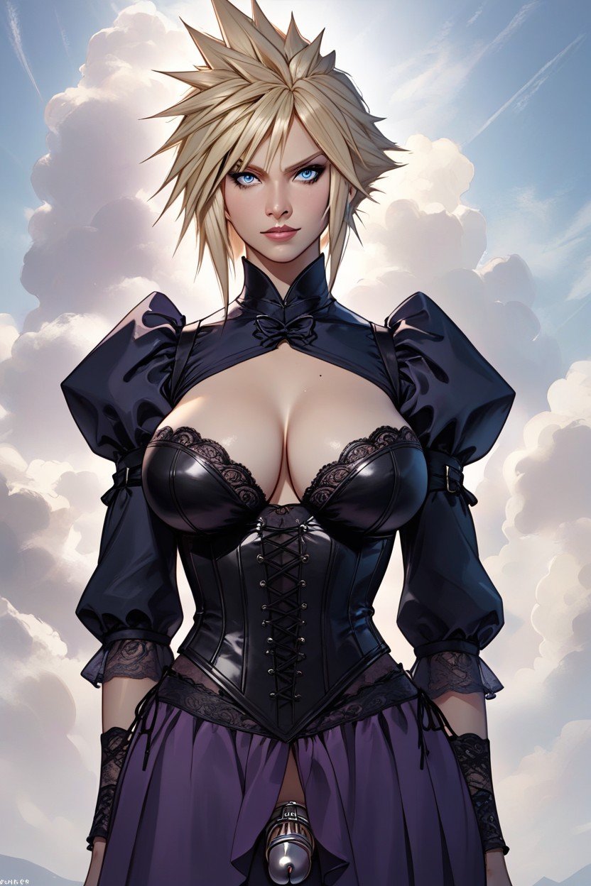 Fantasy Aesthetic, Cloud Strife Chastity Cage, Roupas Justas Pornografia de IA