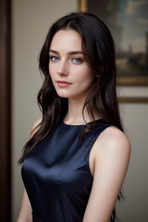 Silk Dress, Blue Eyes, Black Hair AI Porn