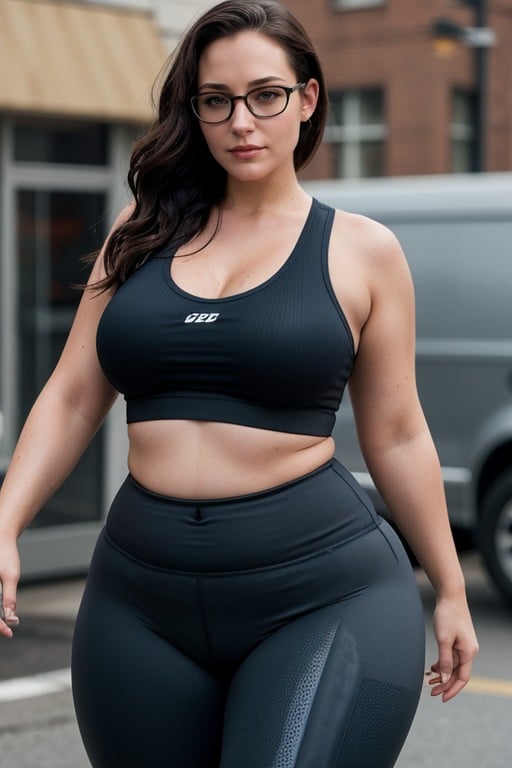 Over Weight Pounds, Wearing Tight High Waisted Bicycle Short Leggings, Has Normal ClothesPorno AI