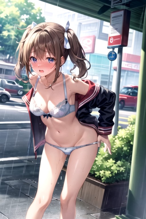 With Rain, Bus Stop, Pulling Down Panties AI Porn