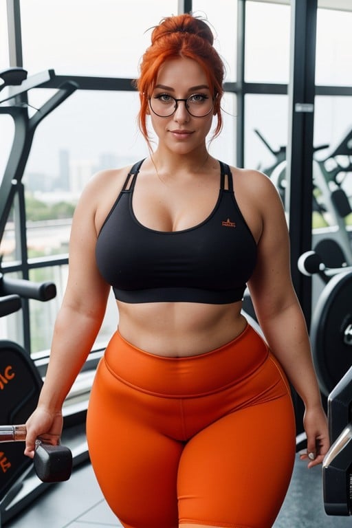 She Has Massive Thighs, Chubby Stomach, Working Out In The Gym And SweatingPorno AI