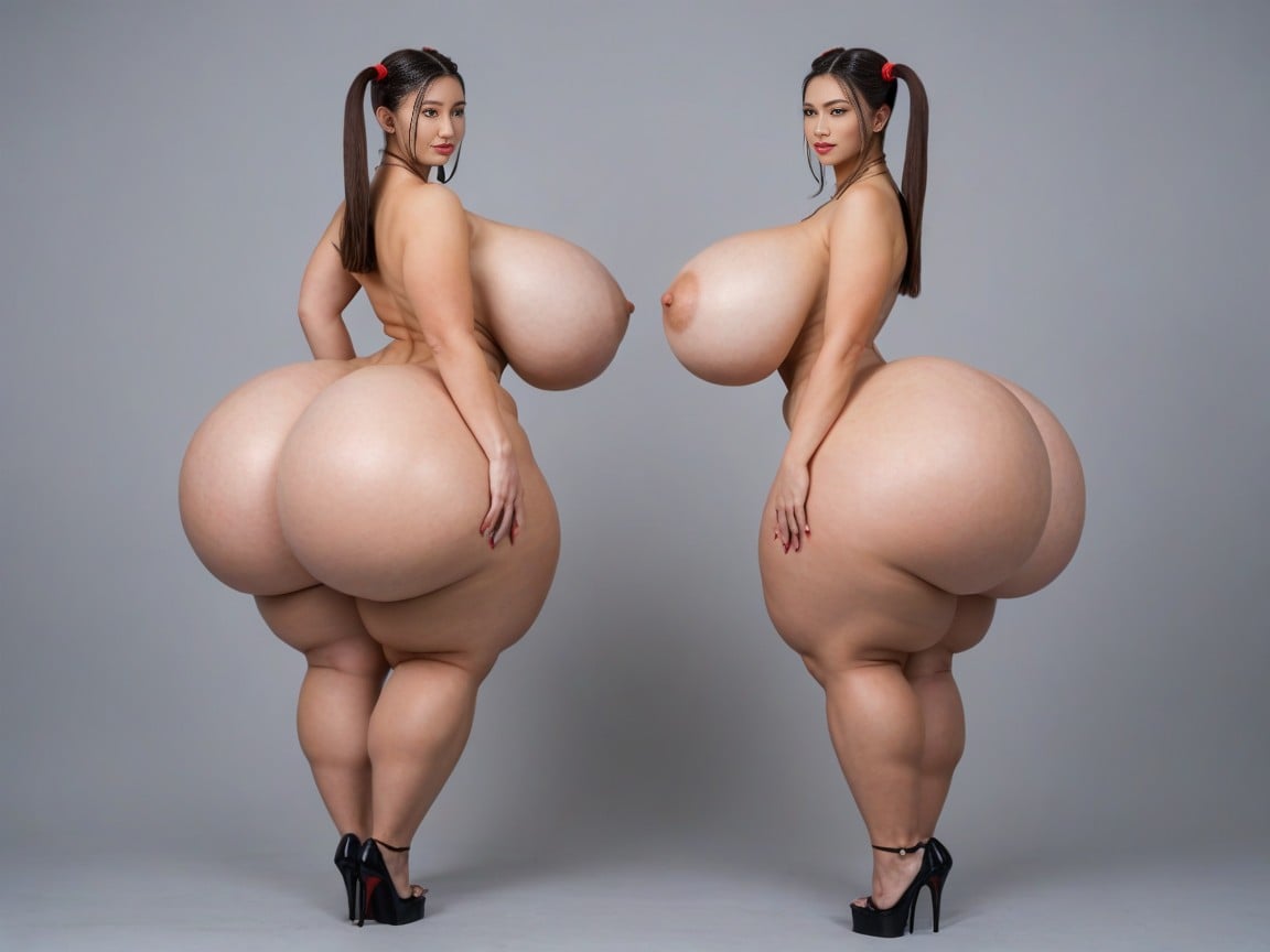 Disproportionate Massive Fake Butt, 아시아 여성, Extremely Thin WaistAI 포르노