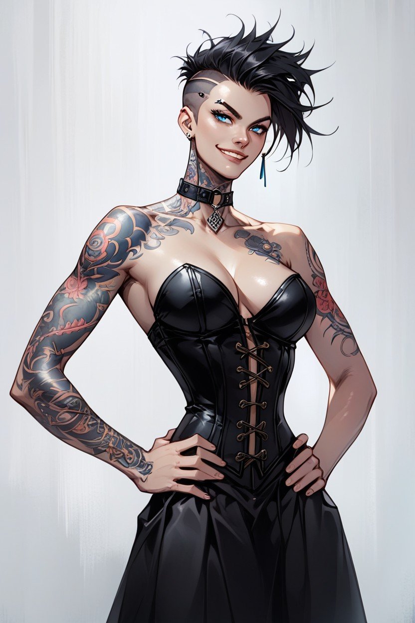 Spikey Hair, Corset, Cheveux Très CourtsPorno IA