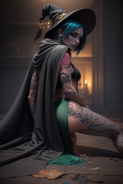 Green Hair, Jack O' Lantern Pose , Rear View AI Porn