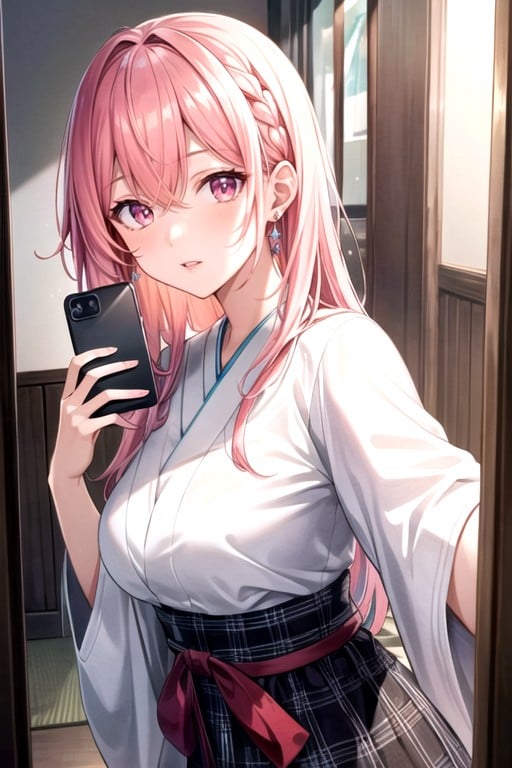 Japanese, Pink Hair, Selfie AI Porn