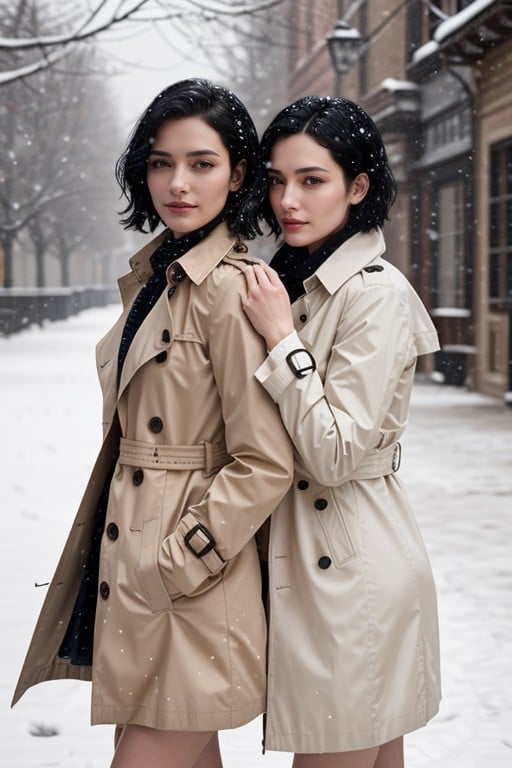 Trench-coat, Cheveux Très Courts, Cheveux NoirsPorno IA