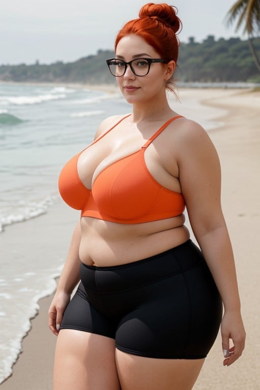 Over Weight Pounds, She Is Super Curvy And Has Heavy Saggy Breasts, She Has Gained Weight Especially In Thighs Pornografia de IA