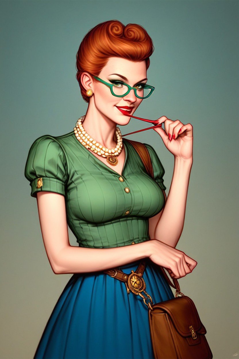 Peggy Hill From King Of The Hill, Wearing -off Blouses And Culottes, Blue Skirt Pornografia de IA