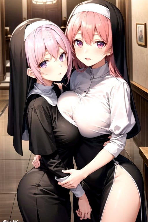 Girls Hugging, Japanese, Nun AI Porn