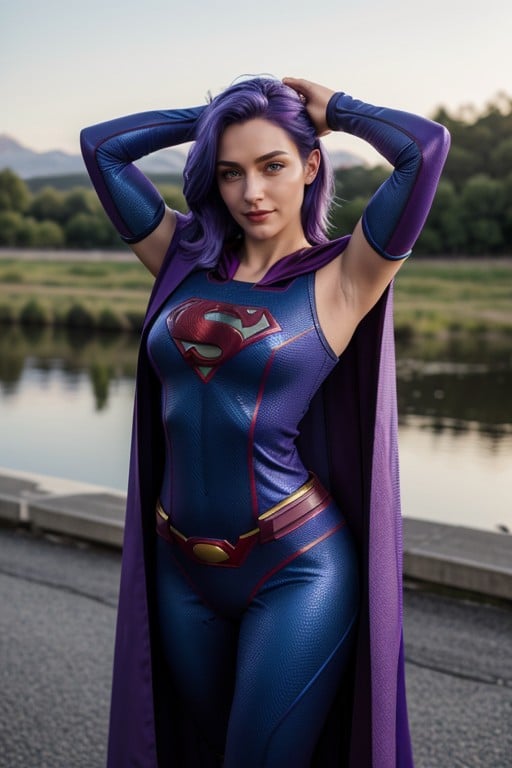 Superhero, Blue Hair, Full Body AI Porn